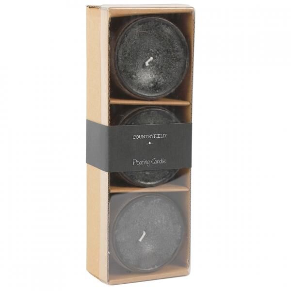 Countryfield schwimmende Kerze Bollie schwarz 7 cm Satz von 3