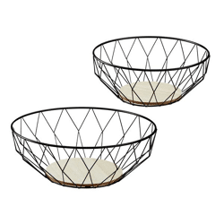 Decorative basket, metal, black, round, set of 2