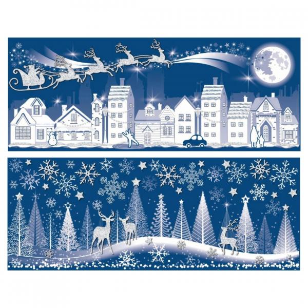 Fensteraufkleber Weihnachtsdorf 53 cm 2 Stück sortiert