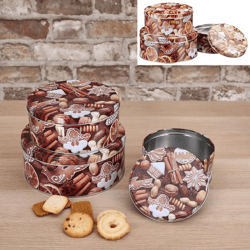 Christmas cookie tin, round, set of 3
