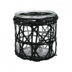 Gusta Teelichthalter M Rattan schwarz 10,5 cm