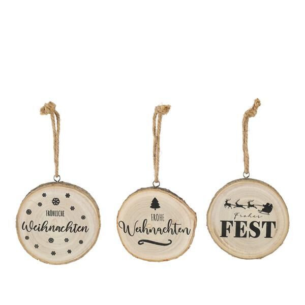 H&auml;nger Holzscheibe Weihnachten, 3/s, ca.18cmD