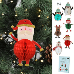 Hanging Christmas figures Honeycomb, set of 5