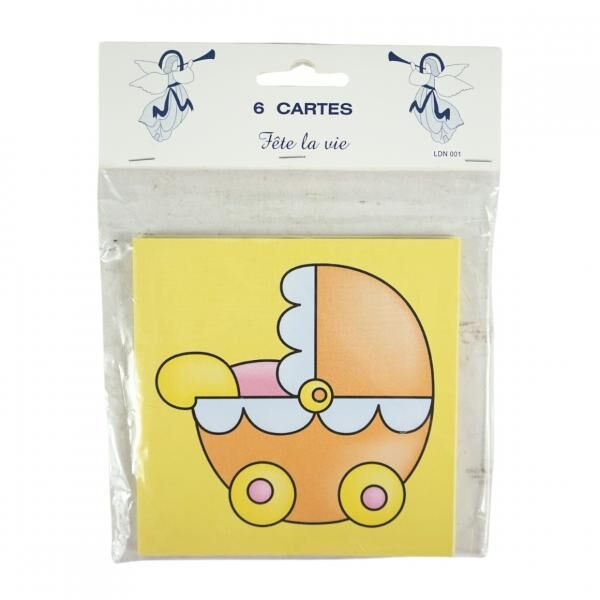 Karten Baby Kinderwagen gelb 12 cm 6 Stück.