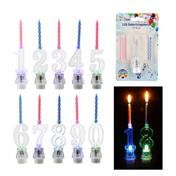 LED birthday candle with music, 3 pieces, 0-9 assorted