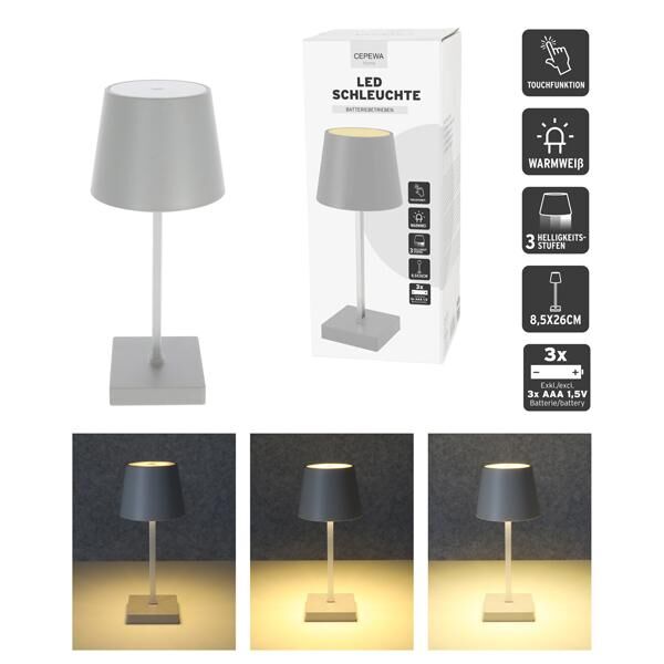 LED Tischleuchte, Batterie, hellgrau, S, ca. 26cmH