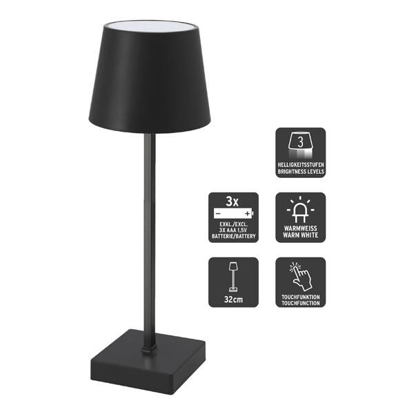LED table lamp, battery, black, M, approx. 32cmH