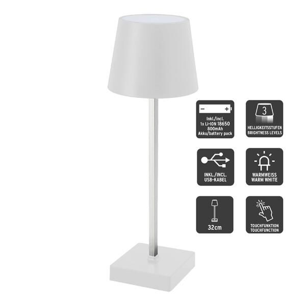 LED Tischleuchte, USB, wei&szlig;, M, ca. 32cmH