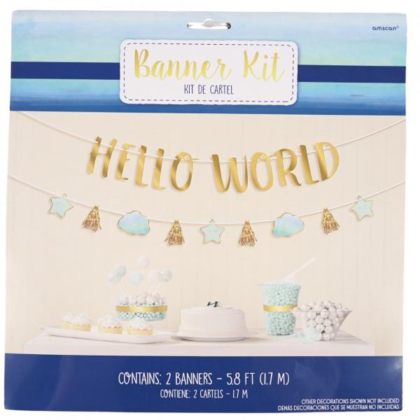 Buchstabenkette Baby Boy Hello World blau/gold 170 cm