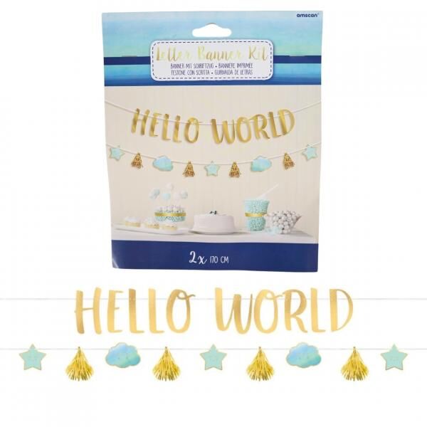 Buchstabenkette Baby Boy Hello World blau/gold 170 cm