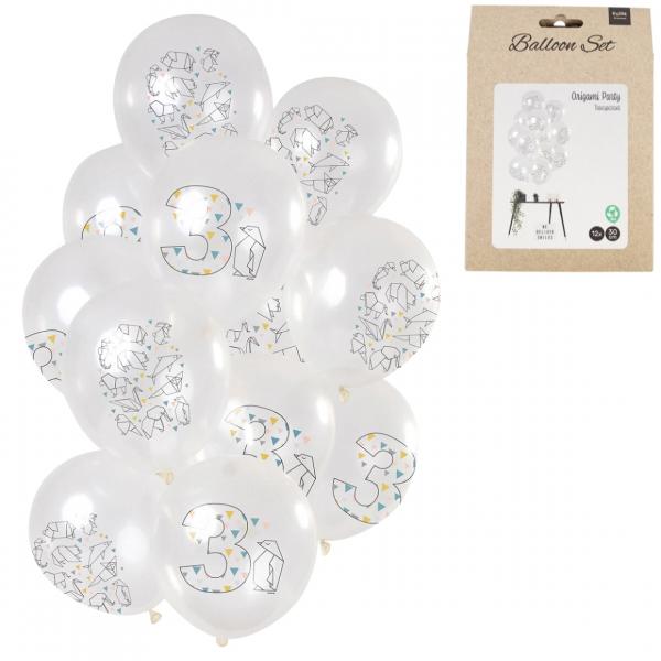 Luftballons Origami Zahl 3 Jahre 30 cm Satz von 12