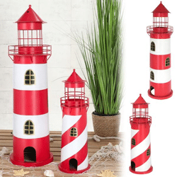Metal lantern lighthouse, red/white, set of 2, approx. 73cmH