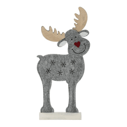 Reindeer Comet felt standing on wooden base 42cm 