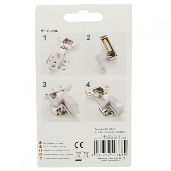 Cabinet hinge lighting LED on battery 6.8 cm
