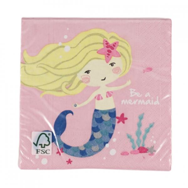 Servietten Be a mermaid 25 x 25 cm 3-lagig rosa 20 Stk.