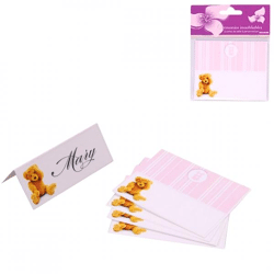 Tafelkaartjes babyshower teddybeer roze 10 cm 5 stuks