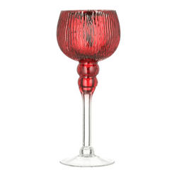 Lantern on foot, red, grooves, S, approx. 20cmH