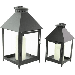 2er Set Gartenlaterne, Windlicht schwarz Metall / Glas Deko, A-Ware