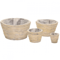 Bloempot Miguel rotan grijs 28 cm set van 4