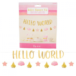 Buchstabenschnur Baby Mädchen Hallo Welt rosa/gold 170 cm