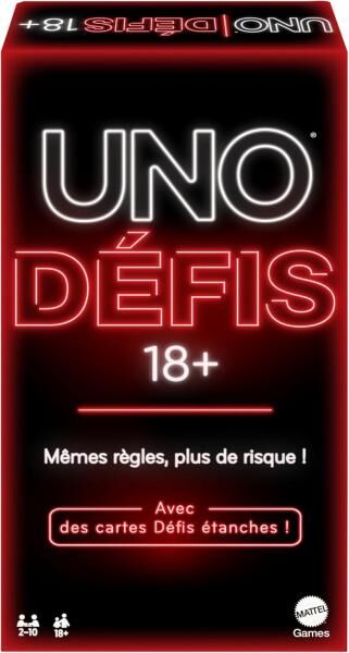 Mattel Games UNO DEFIS Kartenspiel nur für Erwachsene für Spiele, Reisen, Camping und Partys, französische Version JBF59 