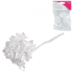 Miss France satin flowers with rhinestones white 13 cm 12 pieces