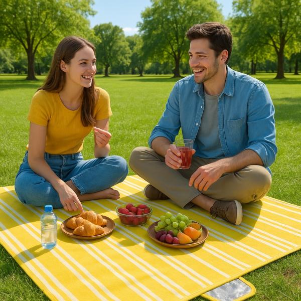 (R) Palettenkasten Picknickdecke Vlies gelb/weiß 140 x 180 cm
