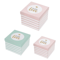 Boxenset love, gestreift, quadratisch, 3er Set