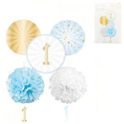 Decoration set 1st birthday paper blue 5-piece