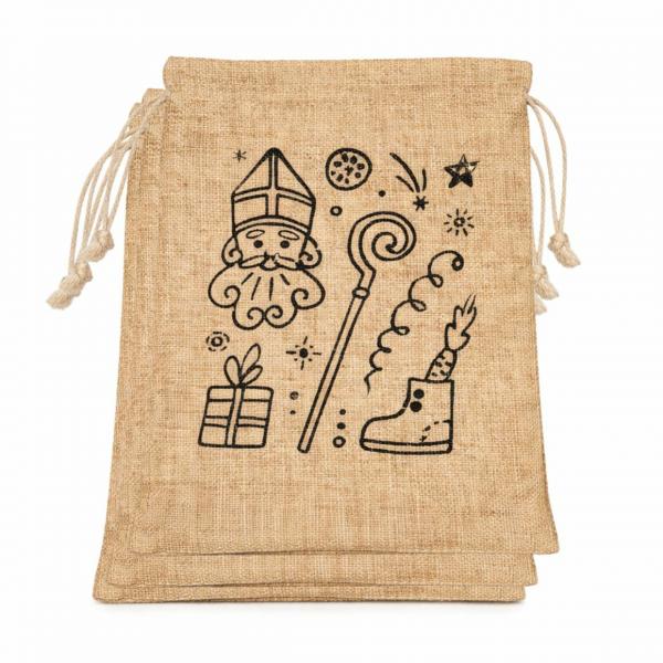 Geschenkbeutel Sinterklaas Jutesack 20 x 25 cm 2 sortiert Satz von 3
