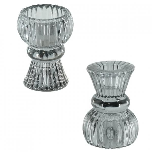 Housevitamin Kerzenhalter duo Classic Ribb Rauchglas 8 cm