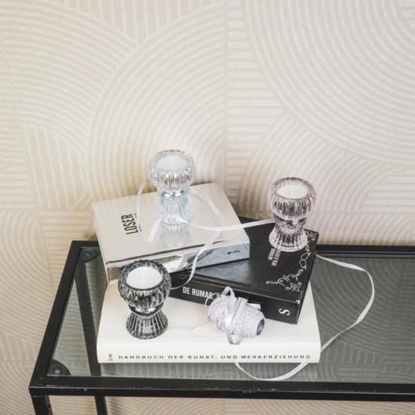 Housevitamin Kerzenhalter duo Classic Ribb Rauchglas 8 cm