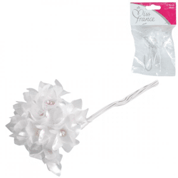 Miss France satin flowers with rhinestones white 13 cm 12 pieces