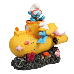 Smurfette and Smurf with submarine - decorative figurine