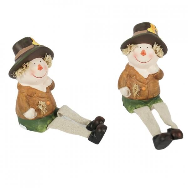 Statue Vogelscheuche sitzend Keramik 17 cm