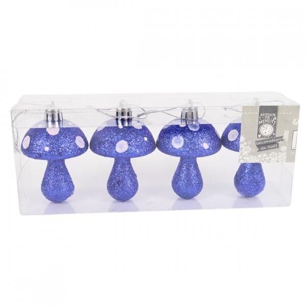 Weihnachtsanhänger Pilz glitter blau 7 cm 4er Set