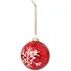 Wilko Weihnachtskugel Staude Schneeflocke Glas rot 8 cm
