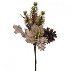 Decoration branch with pine cone 16 cm