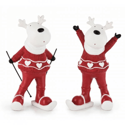 J-Line beeld Rendier rood/wit 22,5 cm 2 assorti