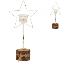 J-Line Teelichthalter Stern/Weihnachtsbaum auf Sockel 37 cm 2 Stück sortiert