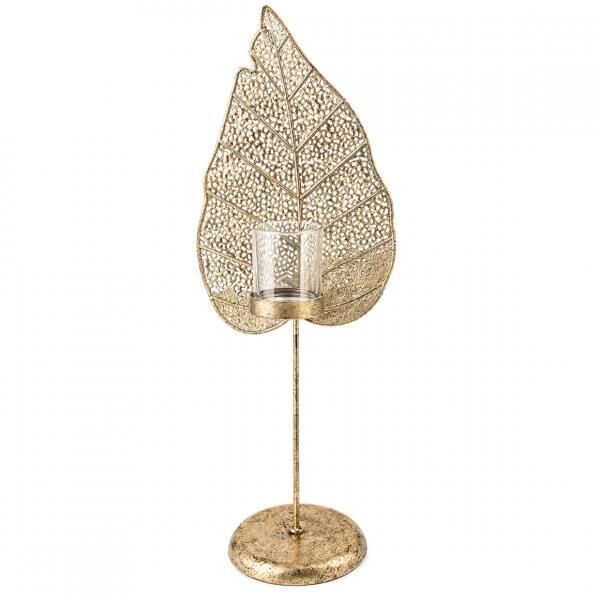 J-Line Teelichthalter Leaf gold 50 cm