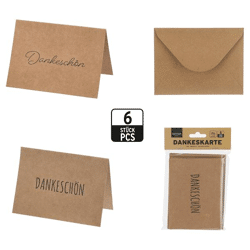 Kraft paper thank you card, 2/s, set of 6, approx. 13x9.5cm