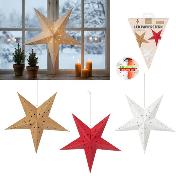 LED Papierstern, 3/s, mit TIMER, ca. 40cm