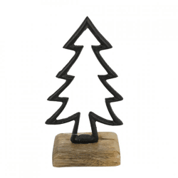 Statue pine tree on base mango wood black 17 cm