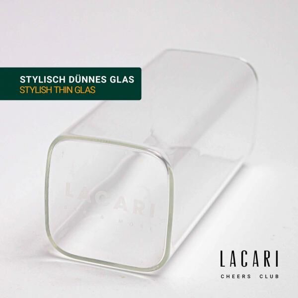 Lacari Quadratische Gläser 2er Set 380 ml Wasser Limonade Glas Kristallglas NEU
