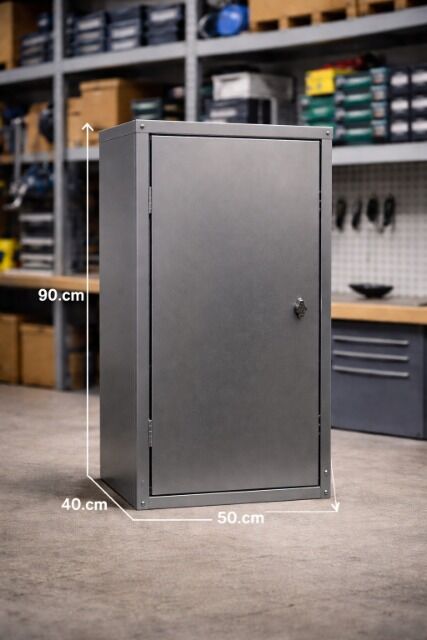 Robuster Stahlschrank mit 2 Böden, Made in Germany. Perfekt für Werkstatt, Lager oder Büro. Stabil, langlebig und platzsparend.