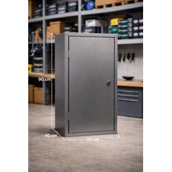 Robuster Stahlschrank mit 2 Böden, Made in Germany. Perfekt für Werkstatt, Lager oder Büro. Stabil, langlebig und platzsparend.