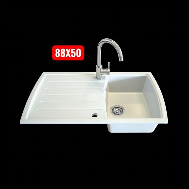 Spülbecken Granit Weiß 88x50 cm – Neu – inkl. Siphon – Auflage