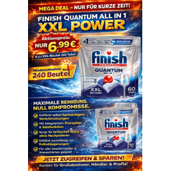 Finish Quantum All in 1 XXL Geschirrspültabs, 60 Tabs/Beutel, Komplettreiniger mit Klarspüler & Salzfunktion, Aktionsware Restposten, Mindes