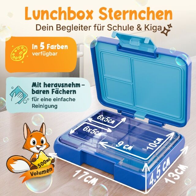 Brotdose für Kinder mit Fächern – 500ml, Auslaufsicher, BPA-Frei